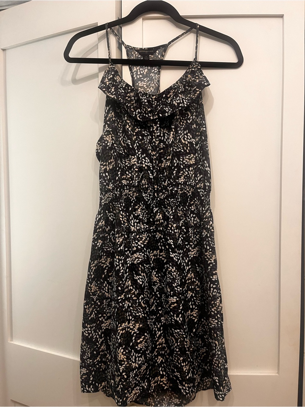 Banana Republic Black Floral-Leaf Print Racerback Dress